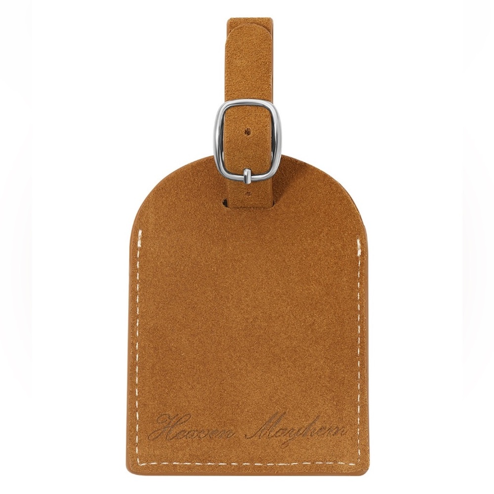 Heaven Mayhem brown suede luggage tag NWT